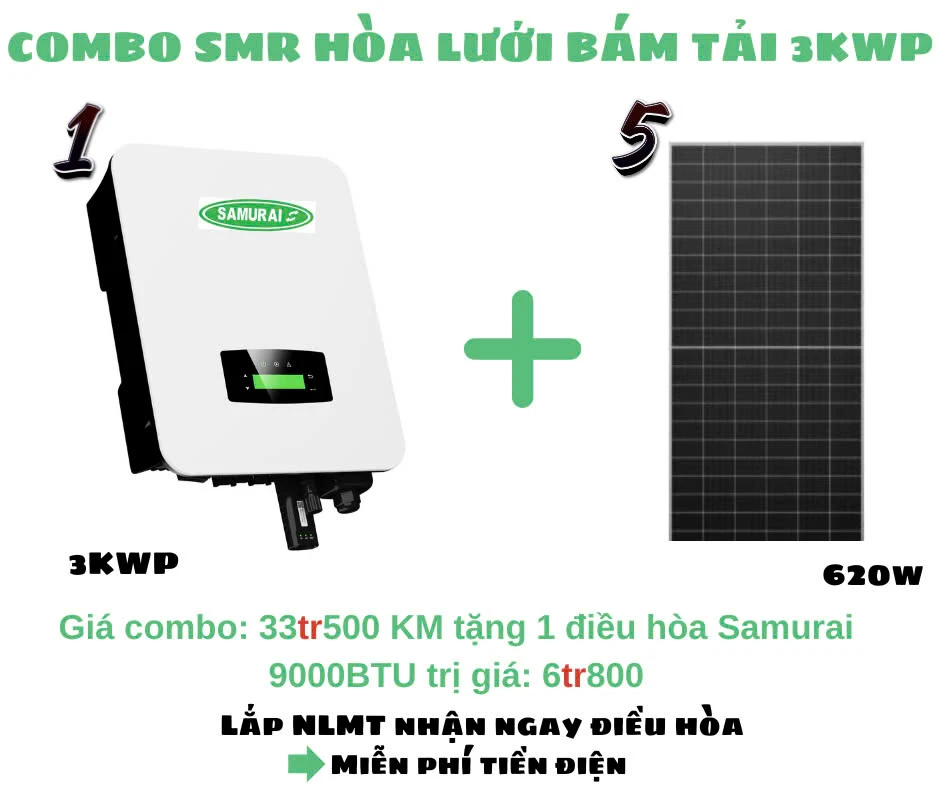 COMBO ĐIỆN MẶT TRỜI HÒA LƯỚI BÁM TẢI SMR 3KWP